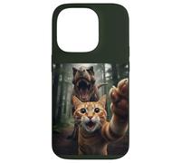 Tabby Cat Selfie Escape from Dinosaur Funny for Teens Adults Case for iPhone 14 Pro