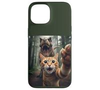 Tabby Cat Selfie Escape from Dinosaur Funny for Teens Adults Case for iPhone 15