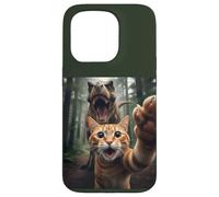Tabby Cat Selfie Escape from Dinosaur Funny for Teens Adults Case for iPhone 15 Pro