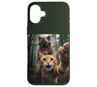 Tabby Cat Selfie Escape from Dinosaur Funny for Teens Adults Case for iPhone 16 Plus