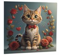 Tabby Cat Valentines Day Card - Cute kitty cat love heart card 145mm x 145mm