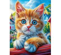 Tabby Cat with Colorful Easter Eggs 500 Pc Classic Jigsaw Puzzle Scenery Science Fiction Puzzle for Adults Hard Challenging Hobby Home Decor Poster Smooth Wooden Cardboard 500 PCS