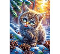 Tabby Cat with Pine Cones in The Snow 500 Piece Premium Jigsaw Puzzle Science Fiction Magical Dream Adult Jigsaws Brain Training Hobby Home Decor Winter Gift Unique Shaped Eco Friendly Material 500