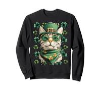 Tabby Cat with Shamrocks Hearts Sunglasses St Patricks Day Sweatshirt
