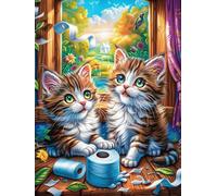 Tabby Cats in A Cozy Room 300 Pc Classic Jigsaw Puzzle Science Fiction Magical Dream Puzzle for Adults Hard Challenging Hobby Home Decor Poster Eco Friendly Material 300 PCS