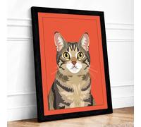Tabby Gaze Modern Framed Wall Art Print A4 (29.7×21cm) Black, Wall Decor for Living Room, Bedroom, Office & Home, Ready to Hang, Art Gift