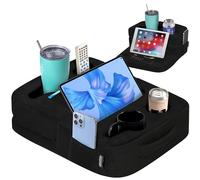 TabCouchCaddy - Couch Cup Holder Tray Pillow - Bed, Couch Caddy, Sofa, RV & Car - Holds Drinks, Snacks, Remotes, Phones, Kindle, Tablet | Bed Cup Holder (Black)