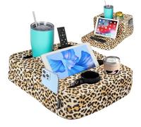 TabCouchCaddy - Couch Cup Holder Tray Pillow - Bed, Couch Caddy, Sofa, RV & Car - Holds Drinks, Snacks, Remotes, Phones, Kindle, Tablet | Bed Cup Holder (Leopard)