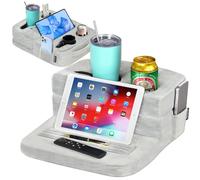 TabCouchCaddy - Couch Cup Holder Tray Pillow - Bed, Couch Caddy, Sofa, RV & Car - Holds Drinks, Snacks, Remotes, Phones, Kindle, Tablet | Bed Cup Holder (Grey)