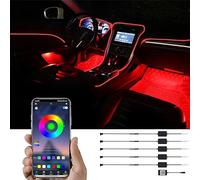 TABEN Car Ambient Light Kit, 6 Meters Integrated Fiber Optic Multicoloured Atmosphere Lighting Kits, Music Sync Rhythm Sound Active Memory Function, Bluetooth APP Control, DC 12V-24V