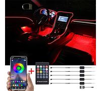 TABEN Car Ambient Light Kit, 6 Meters Integrated Fiber Optic Multicoloured Atmosphere Lighting Music Sync Rhythm Sound Active Memory Function, Wireless Remote Control and Bluetooth APP Control 12V-24V