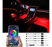 TABEN Car Ambient Light Kit, 6 Meters Integrated Fiber Optic Multicoloured Footwell Atmosphere Lighting Kits, Music Sync Rhythm Sound Active Memory Function, Bluetooth APP Control, DC 12V-24V