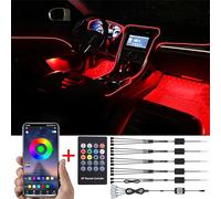 TABEN Car Ambient Light Kit, 8 Meters Integrated Fiber Optic Multicoloured Footwell Atmosphere Lighting Music Sync Sound Active Memory Function Remote Control and Bluetooth APP Control 12V-24V