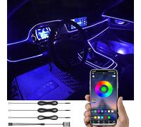 TABEN Car Ambient Light RGB APP Control Decorative Light Lamp DIY Refit Flexible Optic Fiber Pipe 64 Colors Interior Lighting Atmosphere Light 1W DC 12V 4m