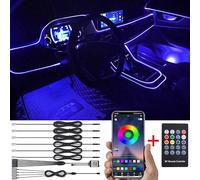 TABEN Car Ambient Light RGB Remote Control + APP Control Decorative Light Lamp DIY Refit Flexible Optic Fiber Pipe 64 Colors Interior Footwell Lighting Atmosphere Light 1W DC 12V 8m