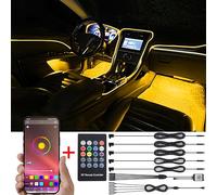 TABEN Car Ambient Lighting Kit, 5 in 1 with 6m Fiber Optic Multicoloured Footwell Atmosphere Light Kit, Music Rhythm Sound Active Memory Function Wireless Remote Control and Bluetooth APP Control
