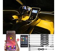 TABEN Car Ambient Lighting Kit, 6 in 1 with 8m Fiber Optic Multicoloured Footwell Atmosphere Light Kit, Music Rhythm Sound Active Memory Function Wireless Remote Control and Bluetooth APP Control