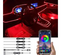 TABEN Car Atmosphere Light Kit Music Sync Multicolor RGB 16 Million Colors 5 Meters Fiber Optic USB Footwell Ambient Lighting Kits, Sound Active Function and Wireless Bluetooth APP Control DC 12V