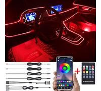 TABEN Car Atmosphere Light Kit Music Sync Multicolor RGB 16 Million Colors 5 Meters Fiber Optic USB Footwell Ambient Lighting Kits Sound Active, RF Remote Control and Bluetooth APP Control DC 12V
