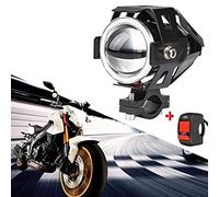 TABEN LED U7 Motorcycle Headlight DRL Fog with Blue Angel Eyes Lights Ring Driving Running Lights Front Spotlight Strobe Flashing White Light and Switch(1PCS,Blue Halo Ring)