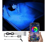 TABEN RGB Car Footwell Ambient Lighting Kit APP Control 16.7 Millions Colors Sound Active Music Sync Cigarette Lighter Car Interior Footwell Atmosphere Light DC 12V