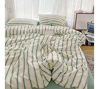 Tabeskly Boy Girls Kids Striped Reversible Bedding Single Duvet Cover Sets Bed Zipper Sage Green 135×200cm