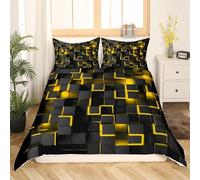 Tabeskly Boy Kids Geometry Square Lattice Bedding Double Duvet Cover Sets Bed Zipper Yellow Black 200×200cm