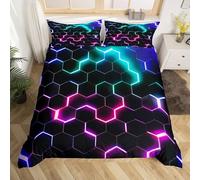 Tabeskly Boy Kids Hexagon Geometry Bedding Single Duvet Cover Sets Bed Zipper Pink Blue Black 135×200cm