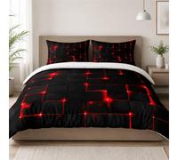 Tabeskly Boys Kids Geometric Square Bedding Geometry Lattice Single Duvet Cover Sets with Zipper Black NeonRed 135x200 CM