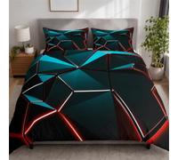 Tabeskly Boys Kids Geometric Triangle Bedding Geometry Triangular Polygonal Double Duvet Cover Sets with Zipper Blue Neon Red 200x200 CM