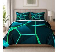 Tabeskly Boys Kids Geometric Triangle Bedding Geometry Triangular Polygonal Single Duvet Cover Sets with Zipper Blue Neon Green 135x200 CM