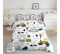 Tabeskly Kids Boy Car Digger Tractor Engineering vehicle Soft Zipper Bed Bedding Duvet Cover Set Single White 135×200cm