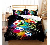 Tabeskly Kids Boys Graffiti Multicolor Football Soft Zipper Bed Bedding Duvet Cover Set Double Black 200×200cm