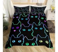 Tabeskly Kids Girls Bedding Set Double, Cat Cute Soft Zipper Childrens Full Bed 3 Piece Cover Duvet Quilt Covers and Pillowcases - Mildly Cosy Budget Bedclothes 200×200cm