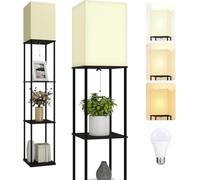 TABEVIO | Floor Lamp with Shelves | Standing Tall Lamp for Living Room | Shelf Lamp with 9W GLS Bulb | Adjustable Color Temperature | Black