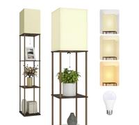 TABEVIO Floor Lamps for Living Room, Standing Shelf Lamp with 9W GLS Bulb, E27 with Color Temperature Control, Brown