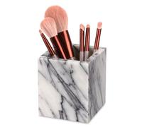 TABHOUKIT Natural Marble Toothbrush Holder for Bathroom 8.5 x 8.5 x 10 cm Candle Holders Multifunctional Organizer for Makeup Brushes, Utensils Sink, Vanity Accessories (Lilac)