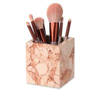 TABHOUKIT Natural Marble Toothbrush Holder for Bathroom 8.5 x 8.5 x 10 cm Candle Holders Multifunctional Organizer for Makeup Brushes, Utensils Sink, Vanity Accessories (Pink)