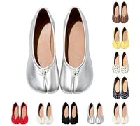 Tabi Shoes for Women Split Toe Ballet Flats Polka Dot Hidden Wedge Pumps Slip On Retro Japanese Style Round Toe Comfort Ladies Walking Shoes Silver