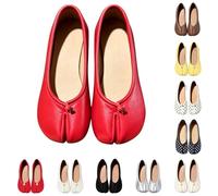 Tabi Shoes for Women Split Toe Ballet Flats Polka Dot Hidden Wedge Pumps Slip On Retro Japanese Style Round Toe Comfort Ladies Walking Shoes Red