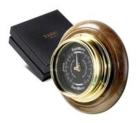 Tabic Brass Tide Clock with Dark Oak Mount - Mariner MkII Case, Black Dial, Precision Lunar Tide Tracking, Handcrafted in England, Marine Wall Instrument