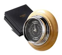 Tabic Chrome-Plated Brass Tide Clock with Oak Wall Mount - Mariner MkII Case, Black Dial, Precision Lunar Tide Tracking, Handcrafted in England, Marine Wall Instrument