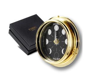 Tabic Handmade Prestige Moon Phase Clock in Solid Brass - Elegant Full Moon Wall Clock with Jet Black Dial, Stunning Look with Mirrored Backdrop and Chrome Hands, Perfect Decorations and Gift