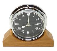 Tabic Handmade Prestige Roman Clock in Chrome on an English Oak Mantel/Display Mount