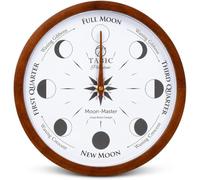 Tabic Moon Phase Master Wall Clock - Round, Wood, Traditional with a Touch of Modern, Natural Dye, Mechanical/Mechanical, Wall Mountable, Medium to Large (Dark Stain)