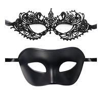 Tabiger 2-Pack Masquerade Masks Couple’s Venetian Mask Set Sexy Lace Eye Mask- Matt Classic Masquerade Ball Mask for Men Mardi Gras Prom Costume Mask Fancy Dress Party Accessories (Black), Fair