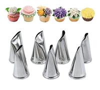Tabiger Flower Piping Nozzles, 7pcs Petal Ruffle Piping Nozzles Set Rose Pastry Tips Icing Frosting Tips Baking Tools Stainless Steel Cake Decorating Kit for Cake Cupcakes DIY Icing Nozzle Tool