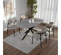 Home Source Sigma Contemporary Dining Set 160cm Table & Upholstered Chairs in Beige | Size: 5 Pack Home Source Beige 5 Pack