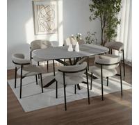 (Table 200 cm and 6 Beige Chairs) Dining Set Sigma 160cm/200cm Table and 4/6/8 Upholstered Chairs
