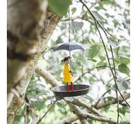 Table Bird Feeders “ Umbrella Holding Little Girl Bird Feeder Outdoor Garden Metal Craft Watching Accessory Ornament Decoration” ！
